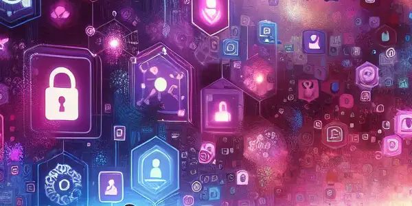 A vibrant digital landscape illustrating safe adult online communities with diverse silhouettes and symbols of content sharing.