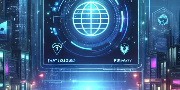 A futuristic digital interface for a high-speed adult content indexing platform in a neon-lit cityscape.