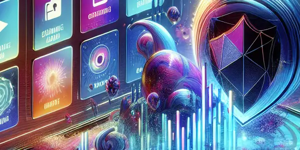 A modern digital interface showcasing a safe adult subscription platform with vibrant content and security symbols.