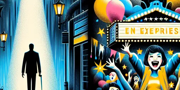 A split movie poster featuring a dark thriller scene on one side and a vibrant carnival on the other.