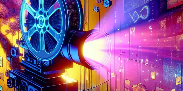 A vibrant digital interface showcasing adult film genres, featuring glowing elements and hints of Japanese culture.