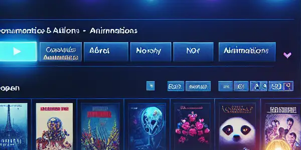 A modern digital interface for an adult film streaming platform in a cozy, dimly lit room.